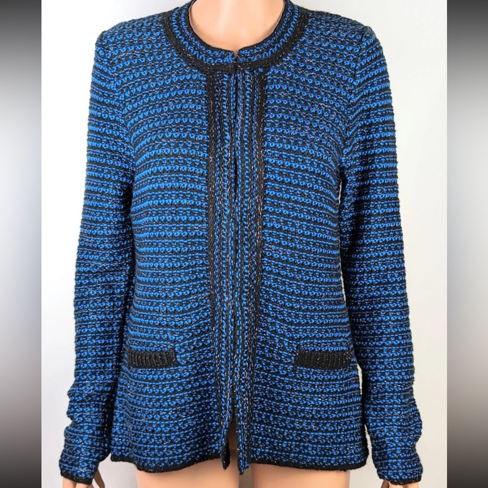 Blue and Black Women's Cardigan Preppy